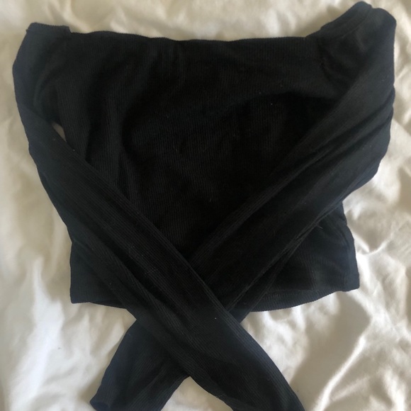 Off shoulder long sleeve rubbed shirt top - Picture 2 of 3